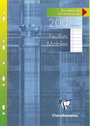 Clairefontaine 1756C Un Étui de Feuillets Mobiles Perforés - A4 21x29,7 cm - 200 Pages Lignées avec Marge - Papier Blanc 90 g - Étui Réutilisable...