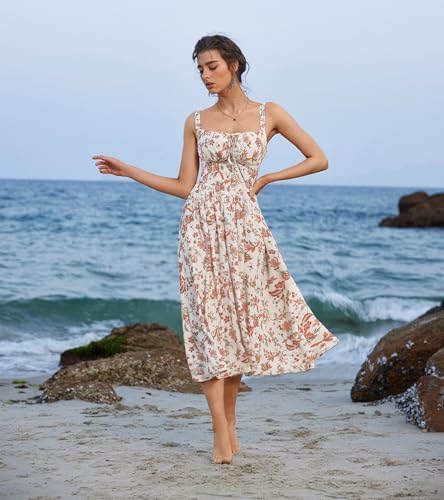 Image of Scarlet Darkness Women's Floral Midi Dress Corset Sundresses 2026 Summer Spring Vacation Milkmaid Dresses