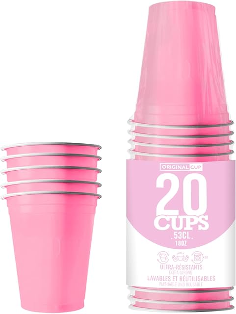 Pack of x20 Official Original Pastel Pink Cups | 53cl Pastel Pink American Cups | Beer Pong | Premium Quality | Reusable Plastic Cups | Hand & Machine Wash | OriginalCup®