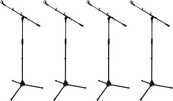 Rockville RVMIC1 V2 Pro Audio Tripod Microphone Stand, Telescopic Boom, All-Metal Joints, Steel, Universal, for Studio & Live Performances, 4-Piece