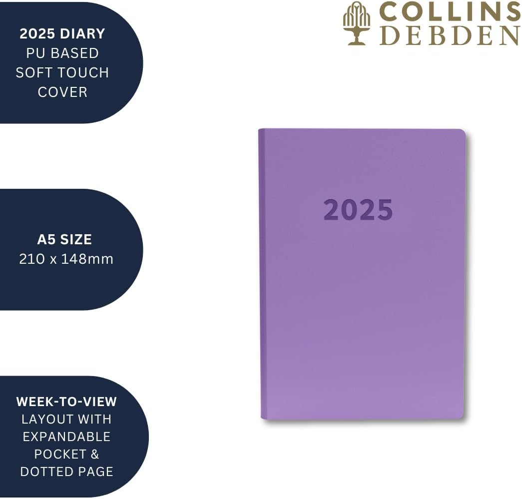 Collins Edge Mira 2025 Diary - A5 Week to View Diary and Bullet Journal - Navy Blue - (EDMR153.59-25) - Weekly Planner with Soft Touch Covers and Coloured Page Edges