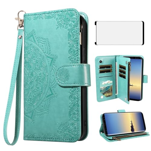 Protection Galaxy Note 8 avec étui portefeuille porte-carte et vitre en verre