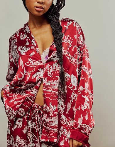 Image of LILTWIST Silk Satin Pajamas Set for Women 2 Piece Floral Pjs Wide Leg Lounge Pants Set Long Sleeve Button down Pj Shirts Set