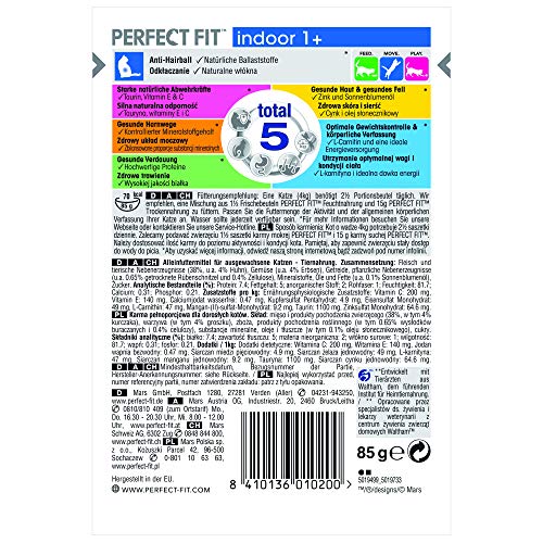 Indoor 1+ – Nassfutter für Erwachsene Hauskatzen ab 1 Jahr – Huhn und Erbsen in Sauce – 12 x 85 g & Katzenfutter Nassfutter Senior 7+ mit Truthahn & Karotten in Sauce, 12 Portionsbeutel