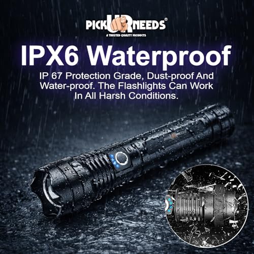 Image of Pick Ur Needs 150w High Power Rechargeable LED Flashlight Torch Zoomable Focus 5 Lighting Modes Type-C Fast Charging Long-Range Torch 4000mAH Battery for Outdoor, Camping & Emergency (Dark Black)