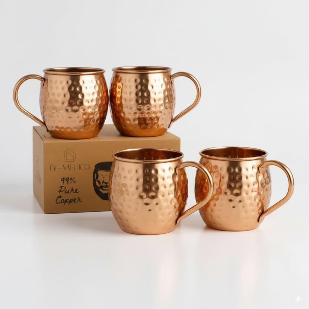 Moscow Mule Mugs Set of 4-100% Pure Copper, 16oz Large Food Safe Solid Copper Cups, Premium Moscow Mule Gift Set for Cocktail Lovers, Perfect for Home Bar and Party