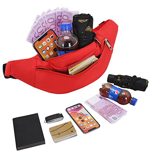 Bauchtasche für Damen und Herren Gürteltasche Hüfttasche Doggy Bag Outdoor Sport Groß Handytasche Umhängetasche Camping Fitness Fahrrad Geld Pouch Pack