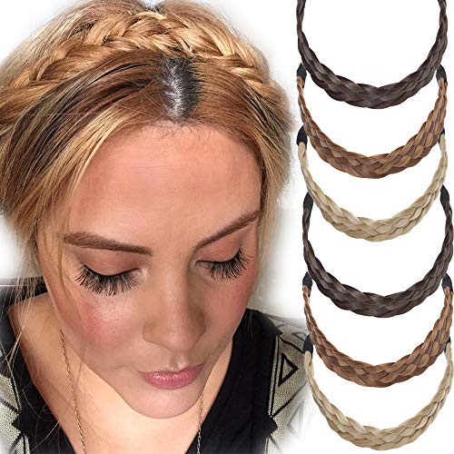 Braid Headband Chunky Braided Hair Band for Women Kids Synthetic Plaited Hairband Braiding Hairpiece Classic Wide Elastic Stretch Hairband 3 Strands Dark Brown