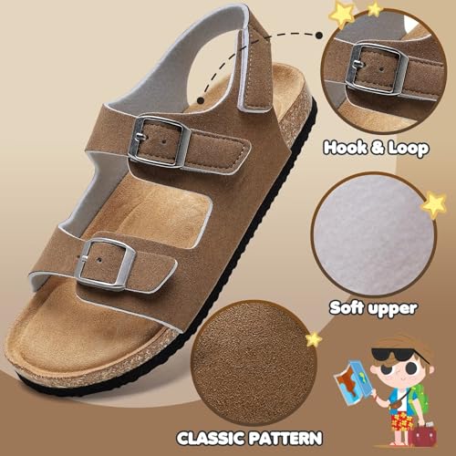 Image of Torotto Toddler Kids Sandals Boys Girls Cork Footbed Sandals with Adjustable Buckle Casual Slides Open Toes Flat