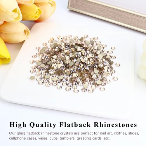 Image of 1440PCS SS4 Crystal Glass Flatback Rhinestones, Round Flat Back Crystal Gems for Nail Art and Craft Clothes, Glue Fix Diamond Stones Golden Shadow /Champagne (1.5-1.7mm)
