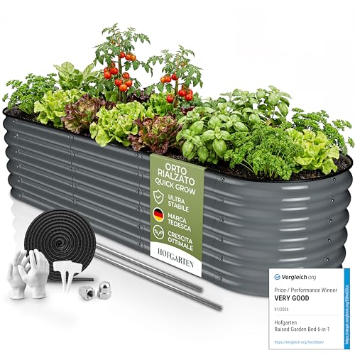 HOFGARTEN 200x60x42 cm Orto Rialzato da Esterno - Letto da Giardino 6-in-1 - Cassone per Aiuola in Acciaio Zincato con Fondo Aperto - Inossidabile & Durevole - Kit Fioriera per Terrazzo (Antracite)