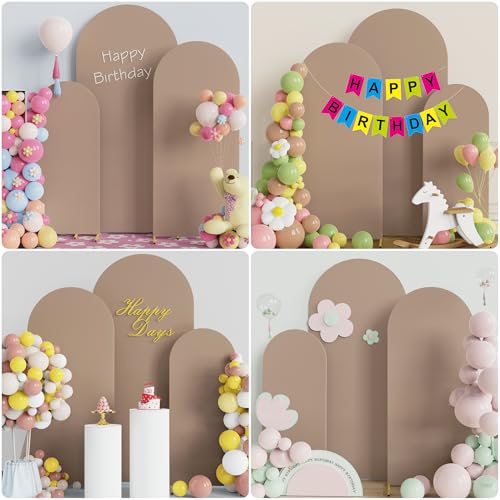 Image of Wokceer Wedding Arch Backdrop Cover 6FT, 5FT, 4FT Set of 3 Spandex Fitted Nude Brown Arch Covers for Round Top Chiara Arch Backdrop Stands Cover for Birthday Party Ceremony Decor