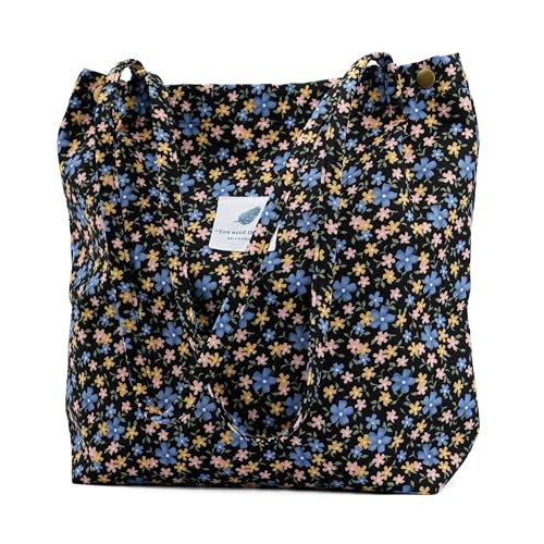 Image of TOPASION Cute Corduroy Tote Bag Canvas Shoulder Handbags for Women Travel Shopping