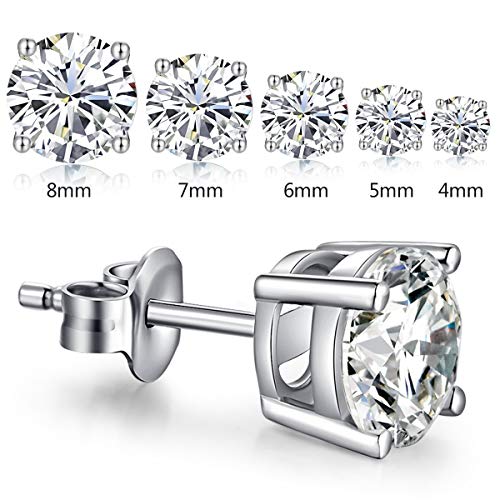 Sterling Silver Men's Stud Earrings - 5mm Cubic Zirconia CZ Earrings by Jiahanzb - Image 3