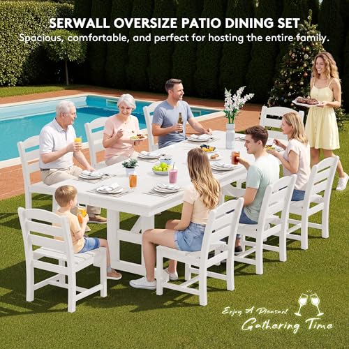 Image of SERWALL Outdoor Armless Dining Chairs Set of 2, All-Weather HDPE Patio Chair with 19.7 inch Widened Seat, for Backyard, Garden, White