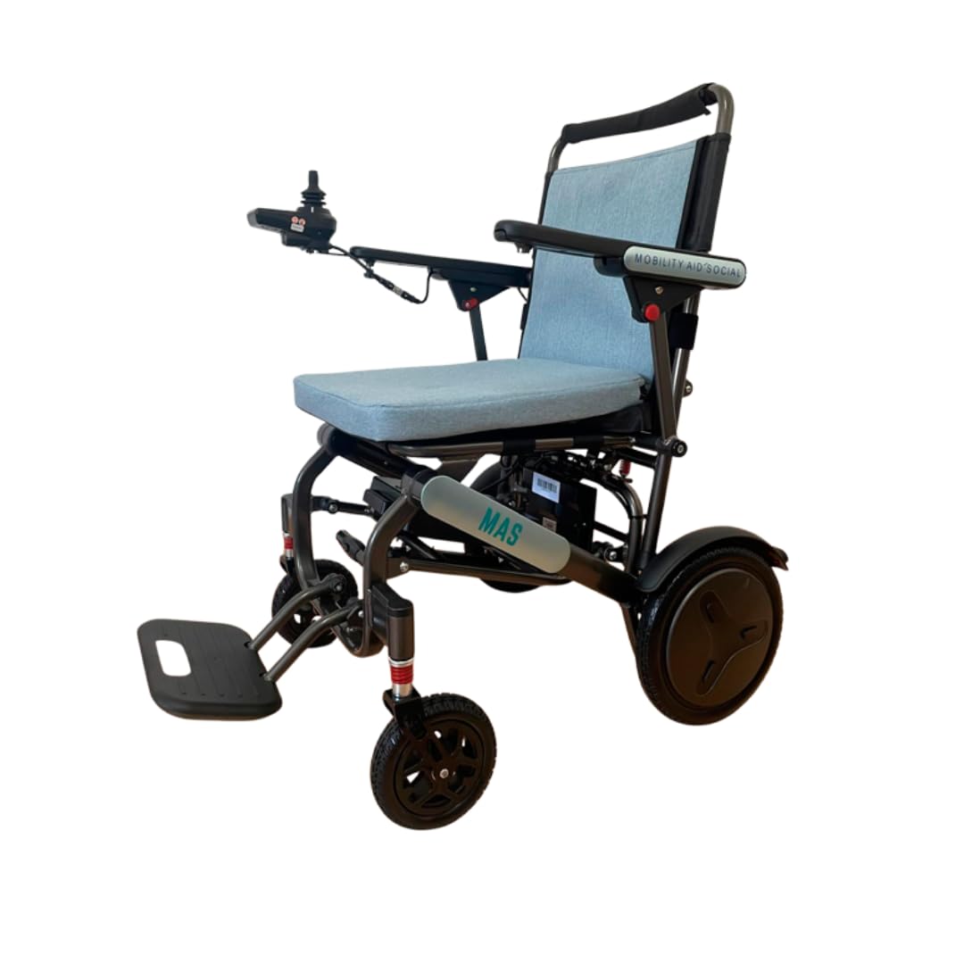Silla de ruedas eléctrica plegable ligera para adultos, 17,5 kg, 2 motores 200W sin escobillas, 20 km autonomía, joystick digital con luz LED, portátil tipo trolley, fácil transporte
