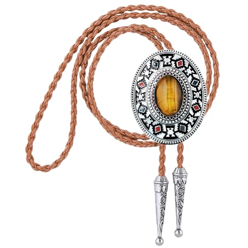 Image of Btilasif Bolo Tie Brown for Men, Scorpion Luminous Stone Cowboy Tie Western Leather Necktie Necklace for Women