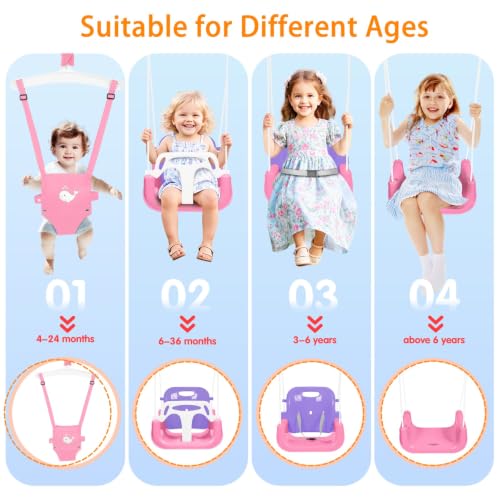 Image of 4 in 1 Toddler Swing Set & Baby Jumper, Foldable Swing Set for Backyard