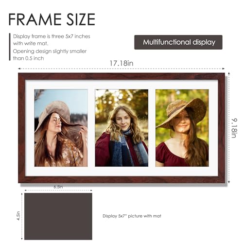 Image of DUENPY 8x16 Collage Picture Frame 5x7 Collage Picture Frame Displays Three 5x7 inch Photos or 8x16 (Without Mat) for Available Horizontal Wall Mounting Display and Vertical Redwood