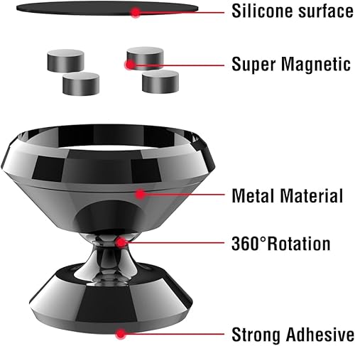 Miniatura 2 de TIQUS Paquete de 3 Soporte magnético para teléfono con placas de metal negro, soporte para teléfono celular adhesivo resistente para automóvil