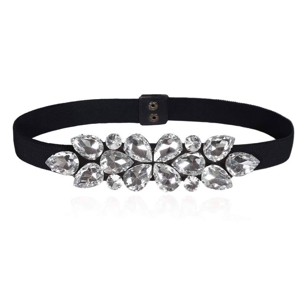 Women Rhinestone Stretch Belts Thin Skinny Elastic Wasit Belt Beaded Crystal Belts for Lady Dresses