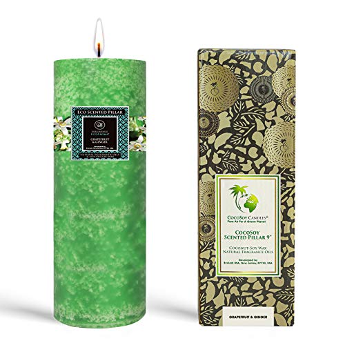 Cocosoy Candles 3"X 9 " King Size Scented Botanical Pillar Candles. Great Gift With Natural Floral Fragrance Oils For Aromatherapy & Home. Premium Organic Coconut Soy Wax " Grapefruit & Ginger " #TOP19