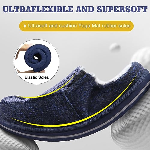 Image of ONCAI Mens Clog Slippers with Arch Support Stripe Faux Fur Cotton-Blend High-Density Memory Foam Warm House Slippers Slip-on Indoor Outdoor Rubber Sole Size 7-16