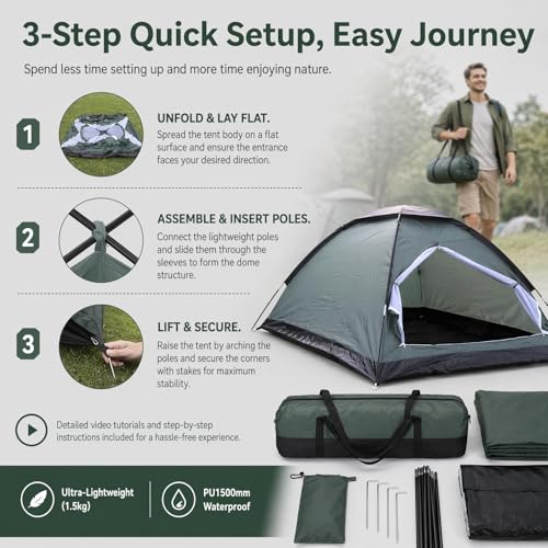 Carpa dome impermeable para 2 personas XL camping miniatura 3