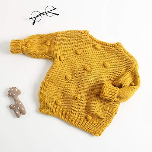 Toddler Baby Girls Winter Coat Pompom Button Knit Sweater Cardigan Kids Long Sleeve Warm Jacket Outerwear (Solid Yellow, 18-24 Months) #TOP2