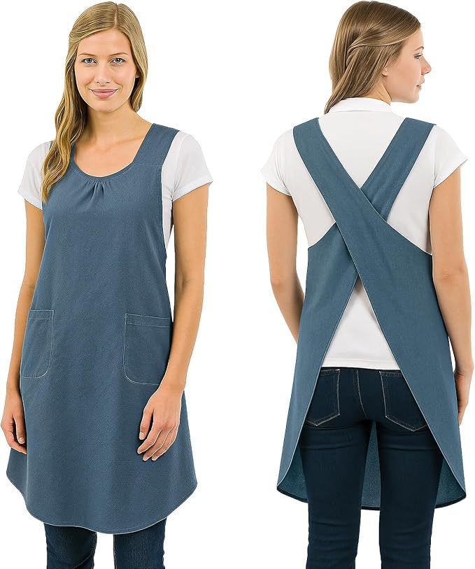 2 Pack Cross Back Aprons Cotton Linen Apron Kitchen Cooking Aprons with Pockets for Baking Painting Gardening Cleaning