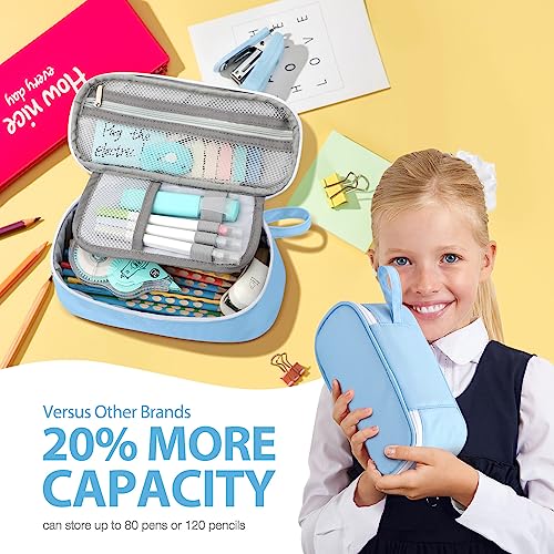 Image of Jcocylse Large Capacity Pencil Case Portable Pencil Pouch Bag School Supplies for College Students Girls Boys Adults (Light Blue)