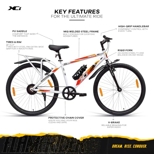 Image of XCi Flamerider 26-Inch Tires Single Speed Rigid Suspension V-Brakes Youth 12+ Years 17-Inch Ultra Light Steel Frame White Red Bicycle
