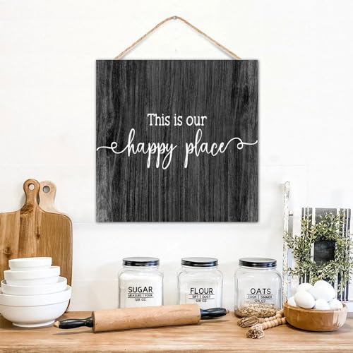 Letrero de madera This Is Our Happy Place para decoración de pared rústica 4
