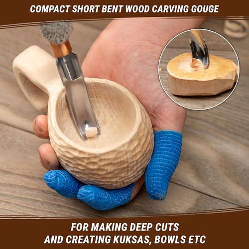 BeaverCraft, Wood Carving Bent Gouge K8a/14 0.55" - Spoon Carving Tools - Woodworking Hand Chisel Compact Wood Carving Knife for Beginners and Profi - Hobbies for Adults and Kids - Carbon Steel Blade - Image 3