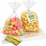 Bonison 100 Stück Cellophantüten, 15 x 25 cm Durchsichtig Zellophantüten mit...