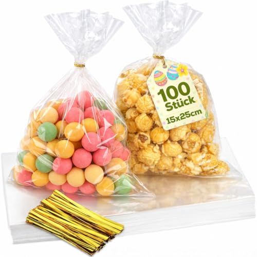 Bonison 100 Stück Cellophantüten Klar 15 x 25 cm...