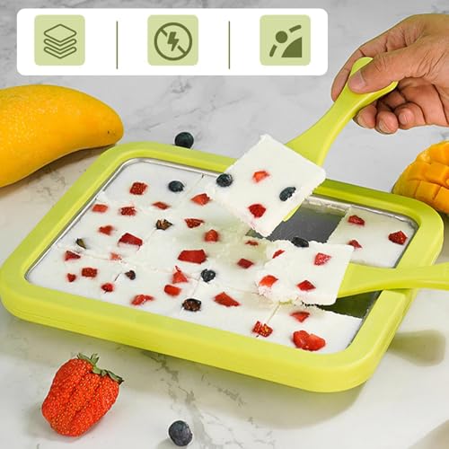Eiscreme-Rollmaschine, Instant-Edelstahl-Eisrollmaschine mit 2 Schabern, Eismaschine Tablett, Lebensmittelqualität, Soft-Serve-Eismaschine, Eiscreme für Cafés, Dessertläden – Bild 6