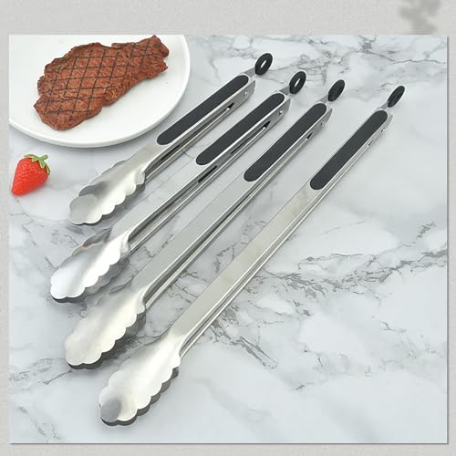 Pinzas de cocina de alta calidad, pinzas para alimentos para hornear y servir barbacoa, antideslizantes, antiquemaduras, acero inoxidable resistente (39,5 x 3,7 cm)