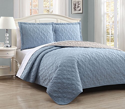 S L Home Fashions Stella Steel Blue Taupe Reversible Bedspread Quilt Set Queen Buy Online In Colombia At Desertcart Co Productid 121376284
