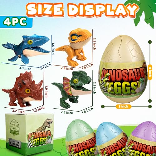 Image of 4 Pack Hatching Dinosaur Eggs for Kids Boys, Travel Toys Essentials for Toddlers Kids Dinosaur Eggs Surprise Birthday Gift Toys for Boys Aged 3 4 5 6 7 8 Year Old Easter Basket Stuffer Gift Girl