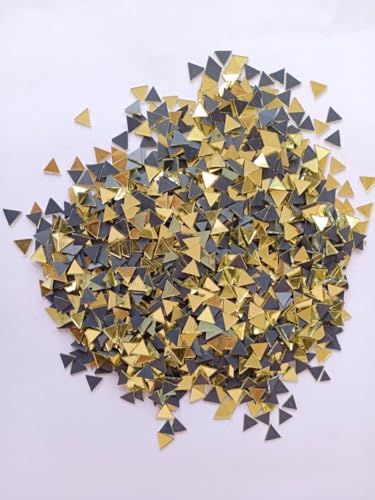 Image of NNJ GROUP 500 Pcs - Golden Triangle Shape Mirror Kit for Lippan Art and Craft Work, Jewellery Making with Fabric Glue
