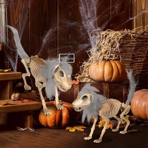 Chien squelette déco Halloween flexible avec poils artificiels - 7