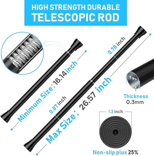 Image of MEXAU 1 Pack Black Shower Curtain Rod 16 To 26 Inch Tension Shower Rod For Bathroom 7 /8 inch Adjustable Spring Curtain Rod No Drilling Spring Rod Black Tension Curtain Rods for Windows Doorway Closet