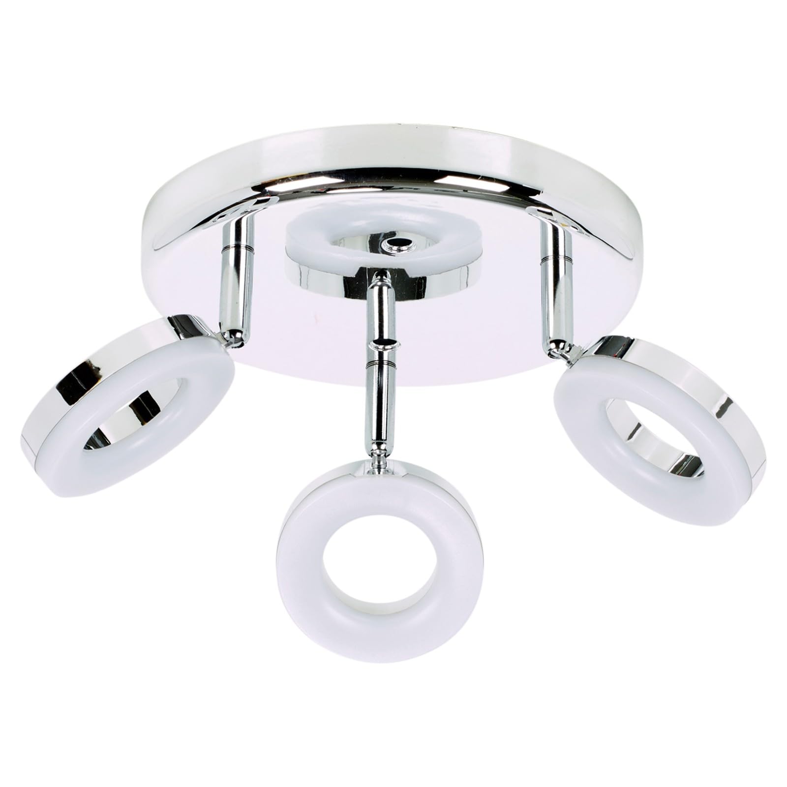 URBNLIVING LED 3 Arm Round Ceiling Spotlight – Modern Chrome Light Fitting with Adjustable Heads, 3.8W LED Bulbs Included