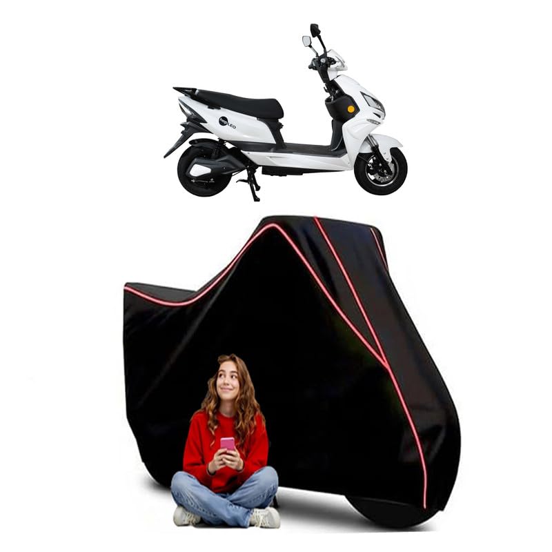 Image of HOP Electric Leo Electric Scooty Bike Cover Water Resistant Outdoor Use Universal Fit Scooters Motorcycles Heavy Duty UV Protection Dust Rain Scratch Resistant Elastic Bottom Black Blue Piping
