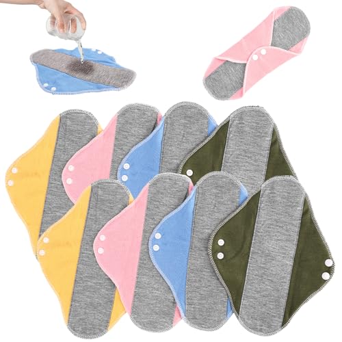 8 Piezas Compresas Reutilizables, 23x16cm Protectores de Bragas Lavables, Postparto Algodon Toalla Higiénica, para la Menstruación, Diseño a Prueba de Fugas, Cómodo, Adecuado para Todas las Mujeres.