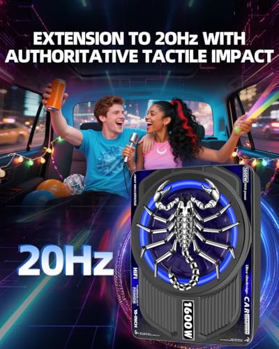Image of 1600W 10 Inch Underseat Car Subwoofer and Amp Package, Slim Powered Under Seat Sub with Built-in Amplifier, RGB Music Light, Low Pass Filter, Bass Boost for Truck SUV
