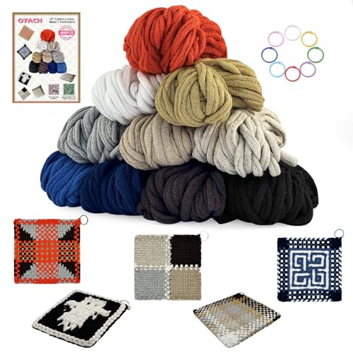OYACH 10inch Cotton Weaving Loom Refill Loops 400pcs Potholders Loom Loops Cotton Loops for Pot Holders Loop Bands with Ring Hooks for Adults Kids DIY Crafts(Neutral 7 Potholders Loom not Included)