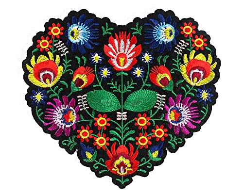 Publisit Grand Patch Thermocollant, 18 x 20 cm, Fleurs, Coeur, Ecusson Thermocollant ou Ecusson À Coudre, Pour Vêtement T-SHIRT Jeans Veste, Taille unique
