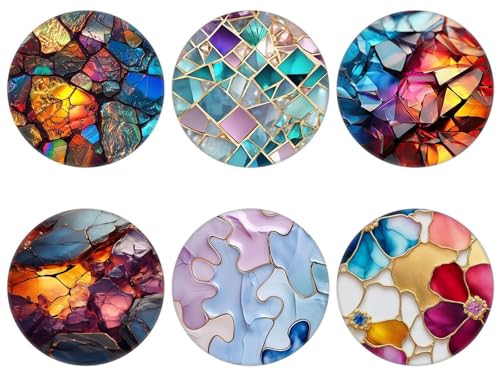 6 Pack Cell Phone Stand，Collapsible Cellphone Grip Holder for Smartphones and Tablets - Colorful Stone Marble